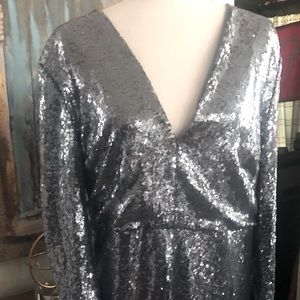 Long sleeve blueish silver sequin dress